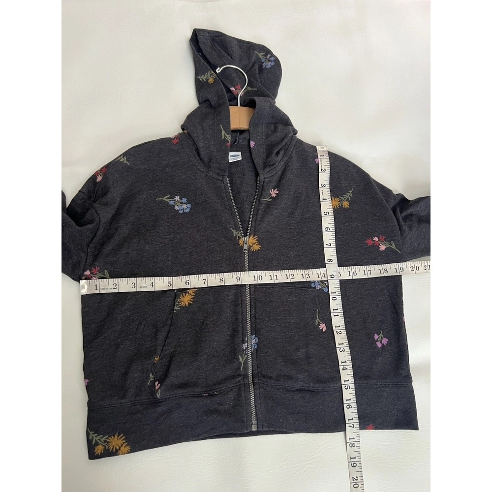Old Navy Zip Up Floral Gray Hooded Sweater Girls L Casual Boho Feminine - Picture 5 of 5